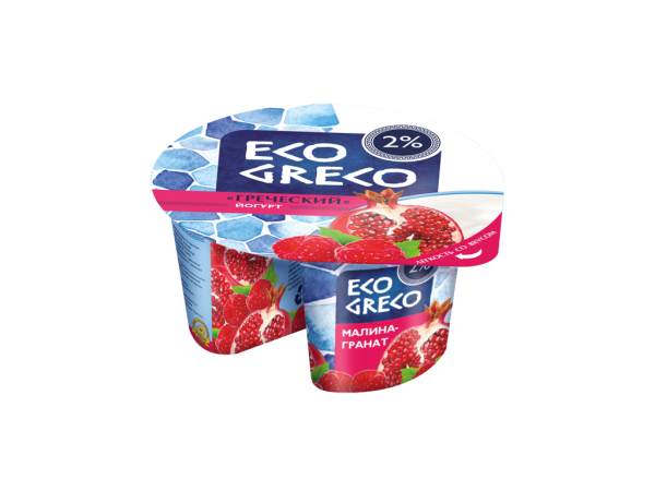 Йогурт «Греческий», малина, гранат, «Eco Greco», 2% 130 г