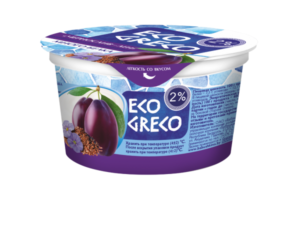 Йогурт, повышенное содержание белка, «Eco Greco» чернослив, лен, 2% 130 г